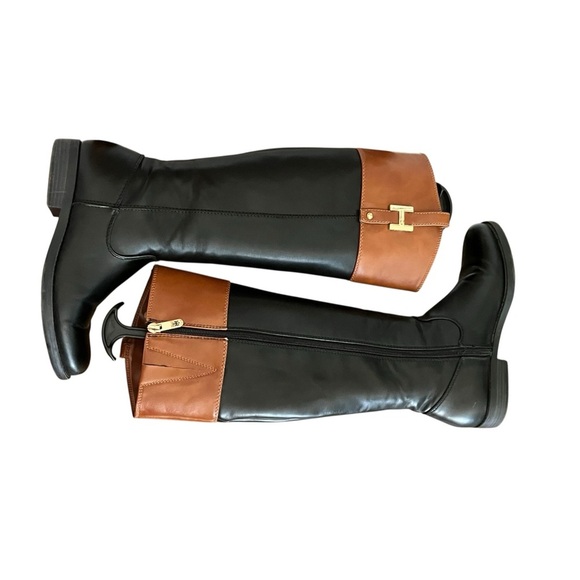 Tommy Hilfiger Shyenne Size 6 Black Tan Color Block Faux Leather Riding Boots - Picture 8 of 11